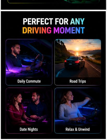 Car Interior Ambient Light LED Strip – RGB 16 Million Colors, Music Sync, App Control