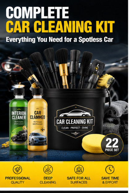 Car Cleaning Kit – Complete Interior & Exterior Detailing Set with Brushes, Cleaner & Microfiber Towels
