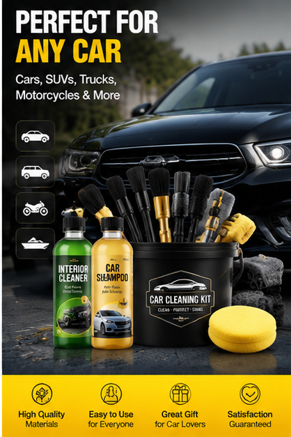 Car Cleaning Kit – Complete Interior & Exterior Detailing Set with Brushes, Cleaner & Microfiber Towels