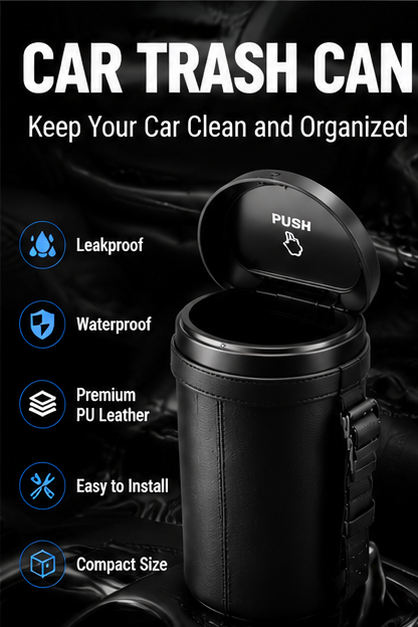 Car Trash Can for Vehicles – Leakproof & Waterproof Car Organizer Bin, PU Leather Auto Garbage Bin