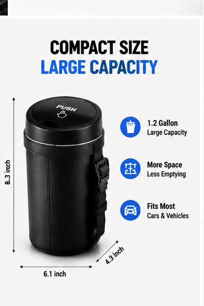 Car Trash Can for Vehicles – Leakproof & Waterproof Car Organizer Bin, PU Leather Auto Garbage Bin
