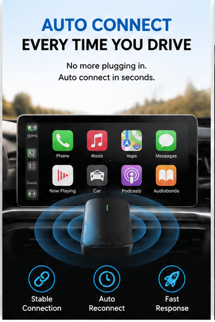 Wireless CarPlay Adapter for iPhone & Android Auto – Plug & Play, Fast Auto Connect, No Cable Needed