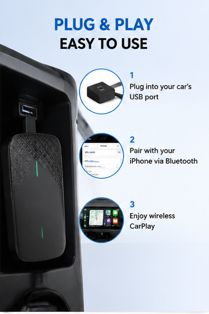 Wireless CarPlay Adapter for iPhone & Android Auto – Plug & Play, Fast Auto Connect, No Cable Needed