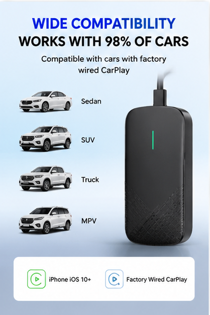 Wireless CarPlay Adapter for iPhone & Android Auto – Plug & Play, Fast Auto Connect, No Cable Needed