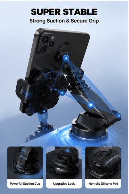 Car Phone Holder – 360° Adjustable Strong Suction Mount, Universal Car Phone Mount for Dashboard & Windshield