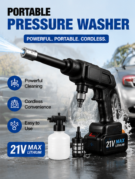 Portable Pressure Washer – Cordless High Pressure Car & Outdoor Cleaning Gun, 21V Battery Power Washer