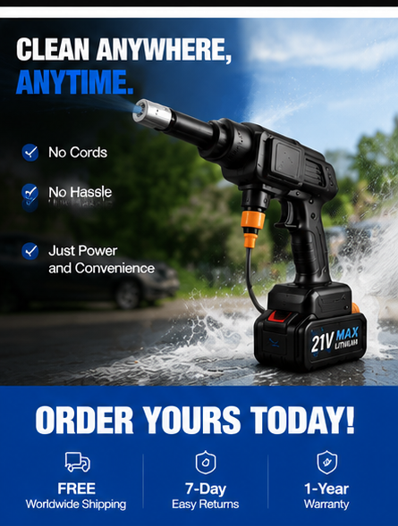 Portable Pressure Washer – Cordless High Pressure Car & Outdoor Cleaning Gun, 21V Battery Power Washer