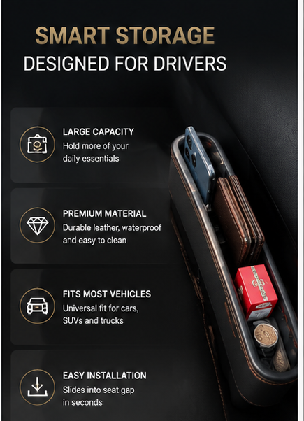 Car Seat Gap Filler Organizer – Multi-Function Storage Box for Cars, Universal Fit Gap Pocket