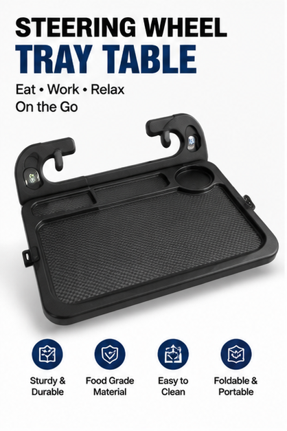 Steering Wheel Tray Table – Car Laptop Desk & Food Table, Foldable Car Steering Wheel Desk