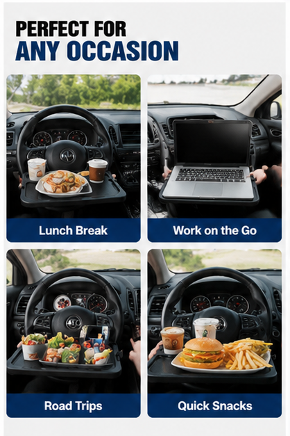 Steering Wheel Tray Table – Car Laptop Desk & Food Table, Foldable Car Steering Wheel Desk