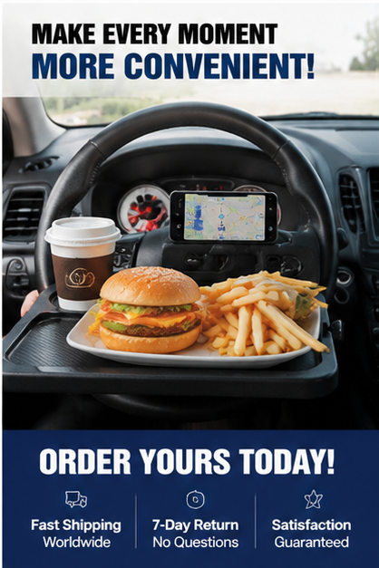 Steering Wheel Tray Table – Car Laptop Desk & Food Table, Foldable Car Steering Wheel Desk
