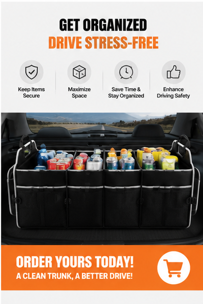 Car Trunk Organizer – Foldable Storage Box for SUVs, Cars & Trucks, Large Capacity Car Storage Solution
