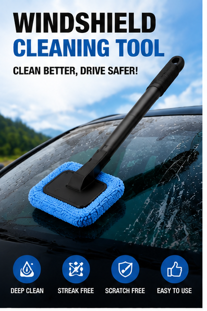 Windshield Cleaning Tool – Car Interior Glass Cleaner with Extendable Handle & Microfiber Head