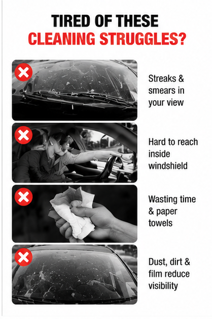 Windshield Cleaning Tool – Car Interior Glass Cleaner with Extendable Handle & Microfiber Head